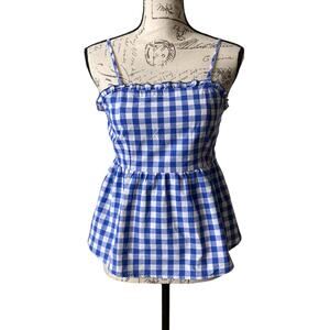 New Love On A Hanger Dazzling Blue White Gingham Smocked Back Tank Top Small